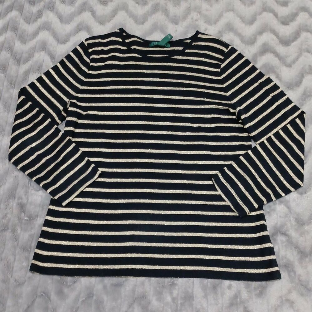 Lauren Ralph Lauren Womens Size XL Black Gold Metallic Blend Striped Shirt